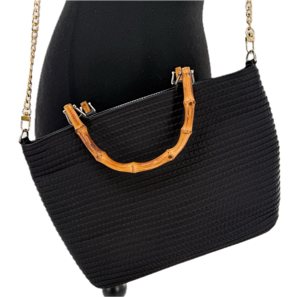 GUCCI Bamboo Handle Leather Trim Black Fabric 2-Way Tote Shoulder Bag Authentic - Picture 17 of 17